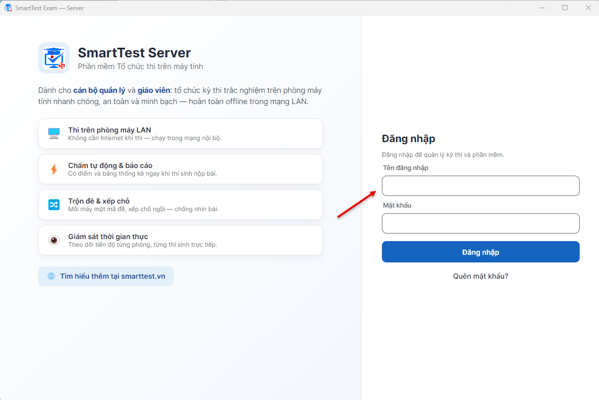 Màn hình đăng nhập ExamQR Server